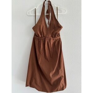 Vintage Dress Womens Size 2 Brown Halter Babydoll Bubble Hem Y2K Boho Hoco Party